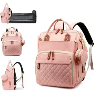 Baby Diaper Bag Backpack Travel Mom Maternity Changing Pad Waterproof (Pink)