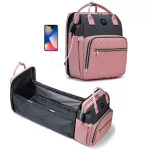 New Mom Pink Quilted Backpack Baby Girl Shower Gift Bag w/ USB