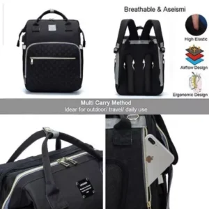 Black Quilted Backpack Mom Baby Shower Gift Bag w/ USB
